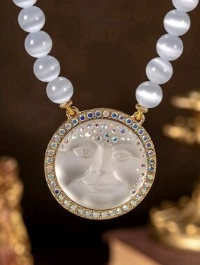 Kirks Folly Moon Face Crystal Necklace